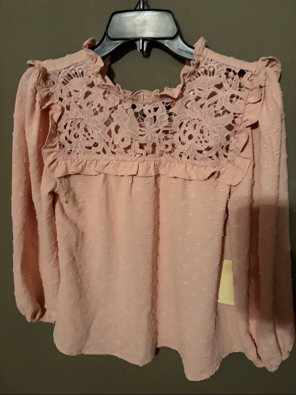 Flower & feathers Dusty Rose Lace Yoke Blouse small nwt